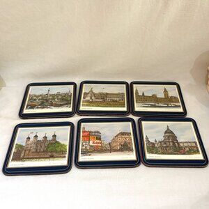 Harrods London Scene Pimpernel Coasters Cork Back Set of 6 New in Original Box